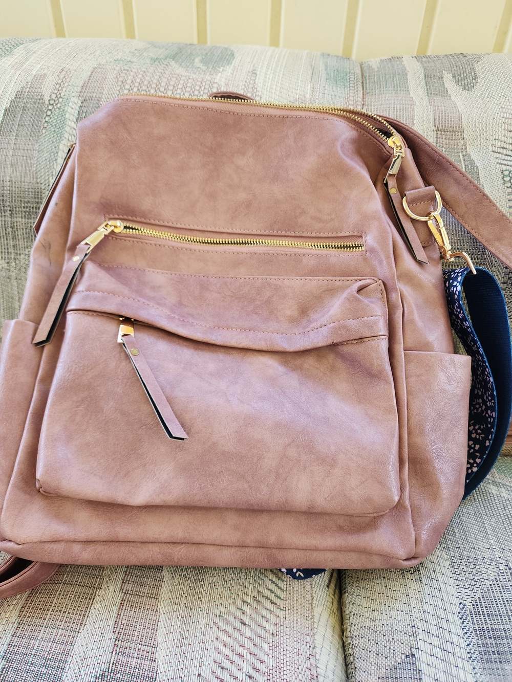 Women's Dusty Rose Faux Leather Backpack with Gold Hardware